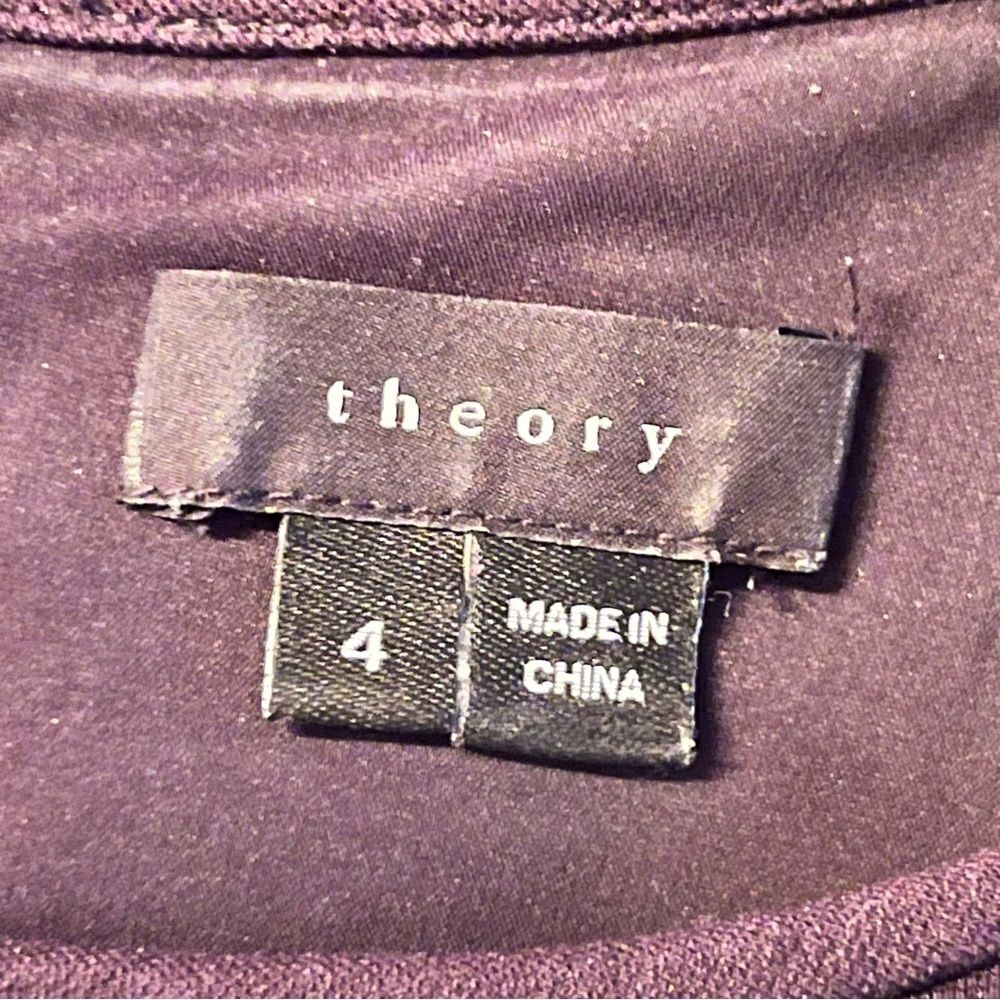 Theory Little Black Dress Size 4 Stretch Cotton with Genuine Leather Luxury - Picture 5 of 6